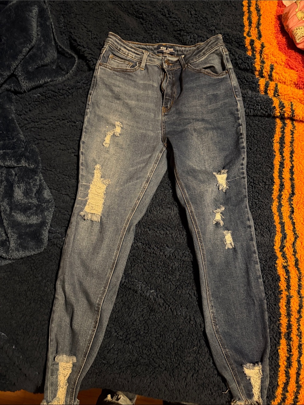 Wax Jean Distressed Washed Blue Boyfriend Jeans